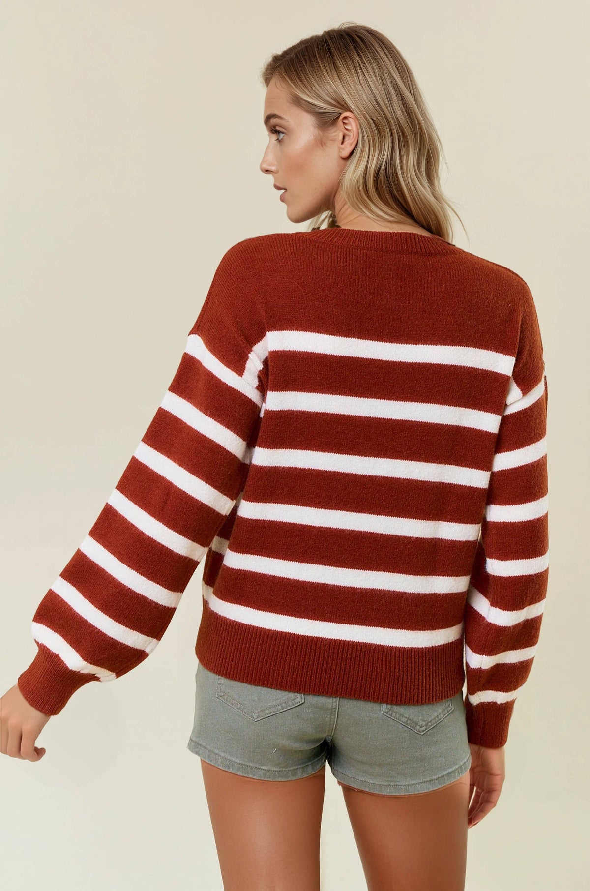 Long-Sleeve Crewneck Striped Knit Top