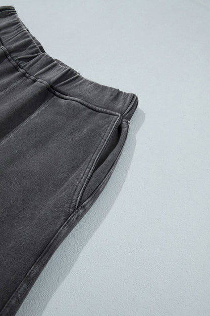 Mineral Wash Seam Detail Elastic Waist Barrel Pants