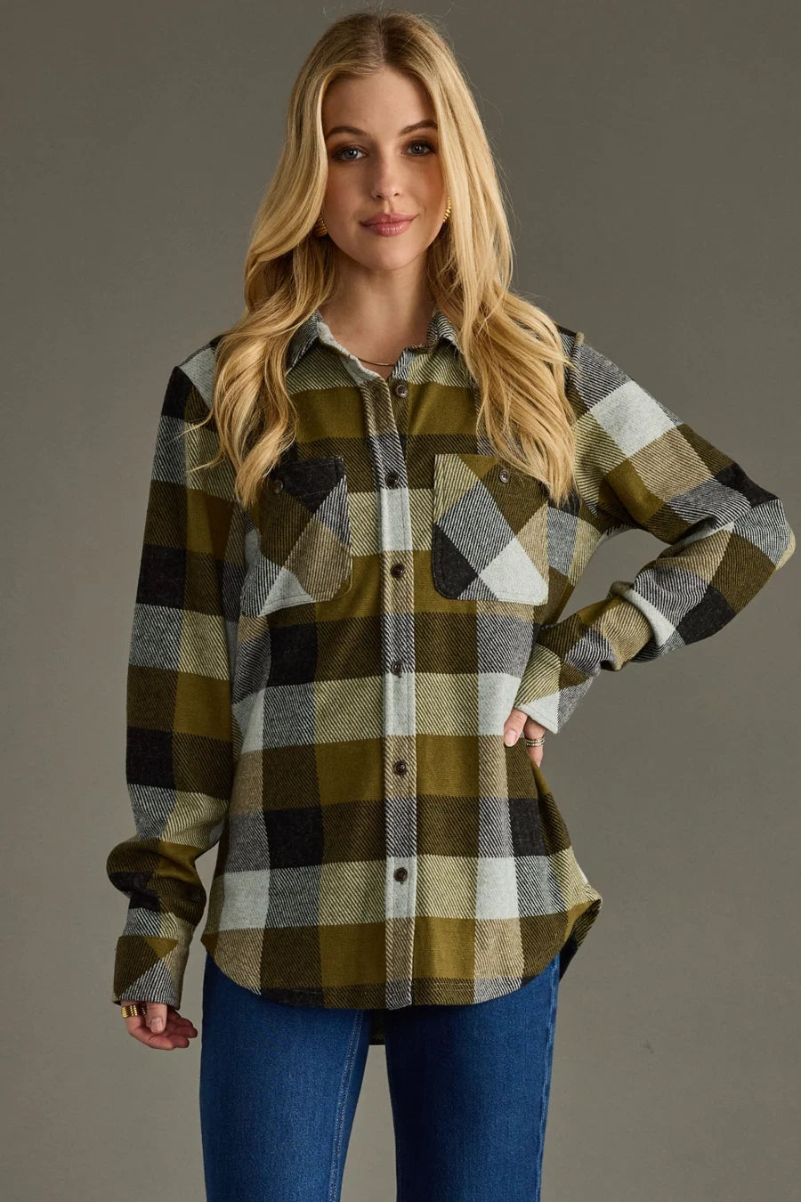 Olive Plaid Button Up