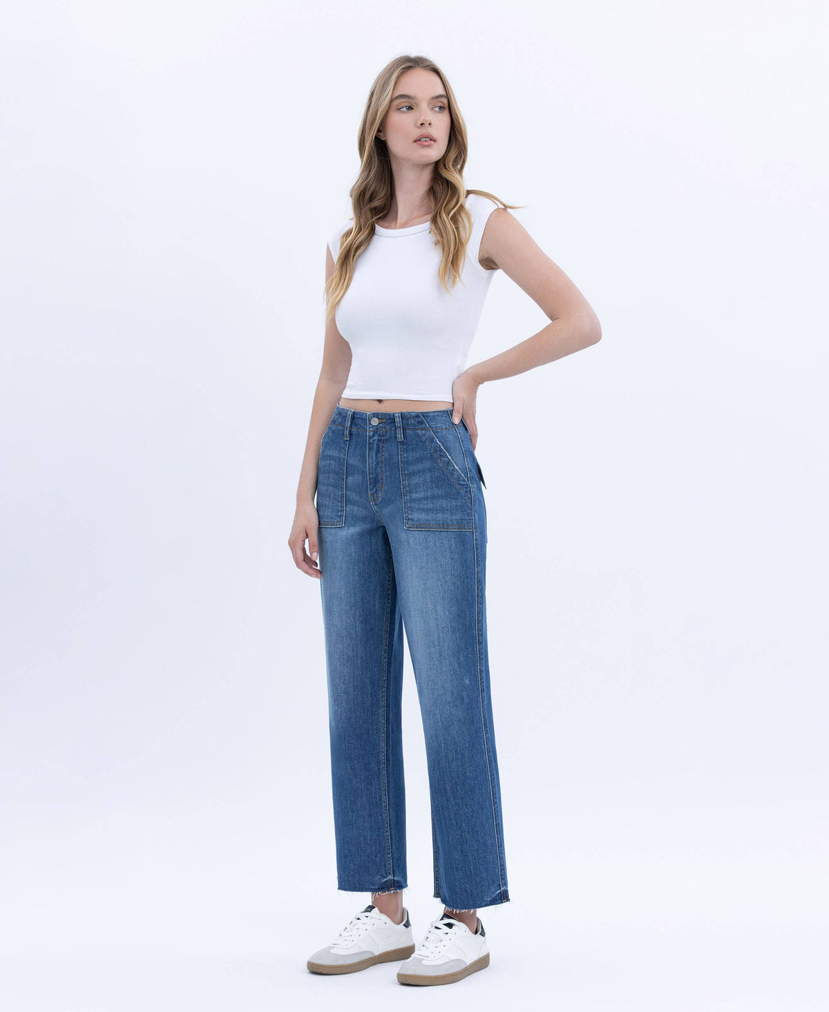 HIGH RISE CROP UTILITY POCKET STRAIGHT JEANS