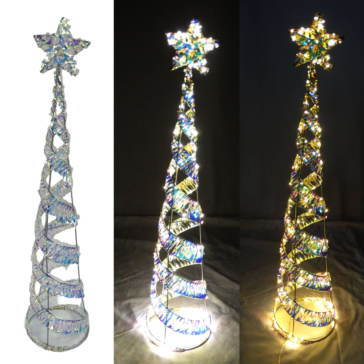Christmas Iridescent Ribbon Wrapped Spiral 3 FT Tree