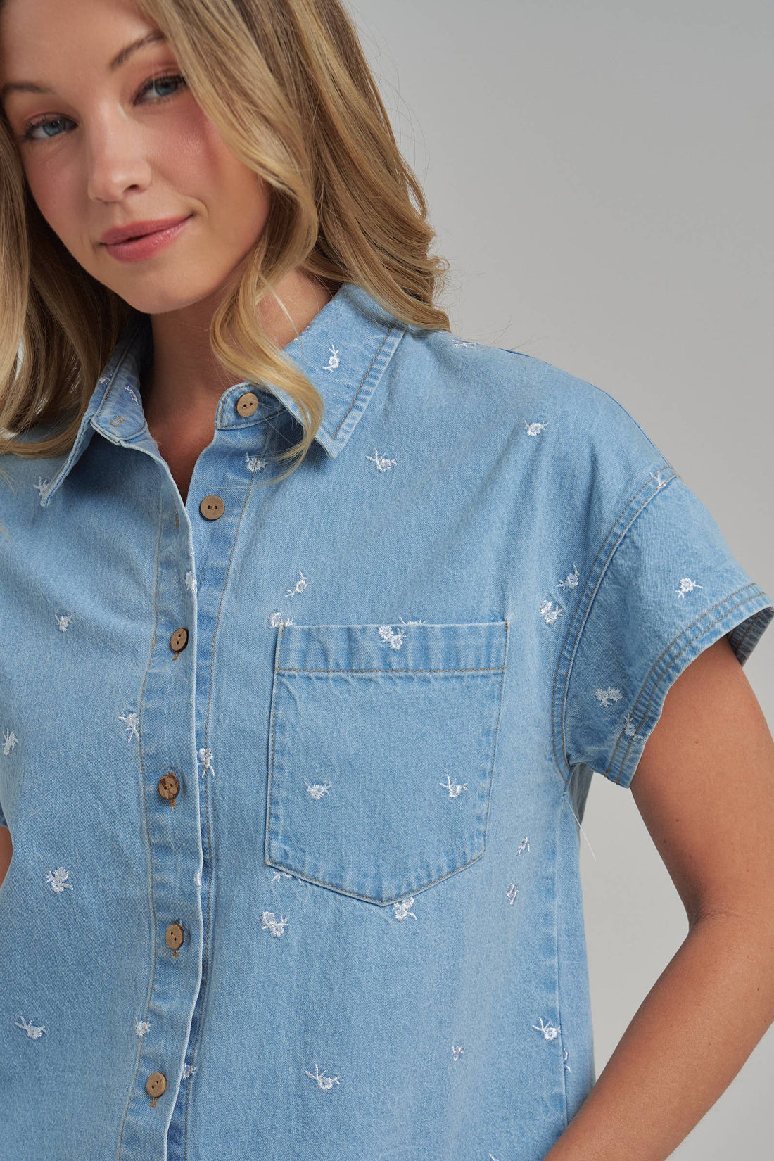 Floral Denim Button-Up Top