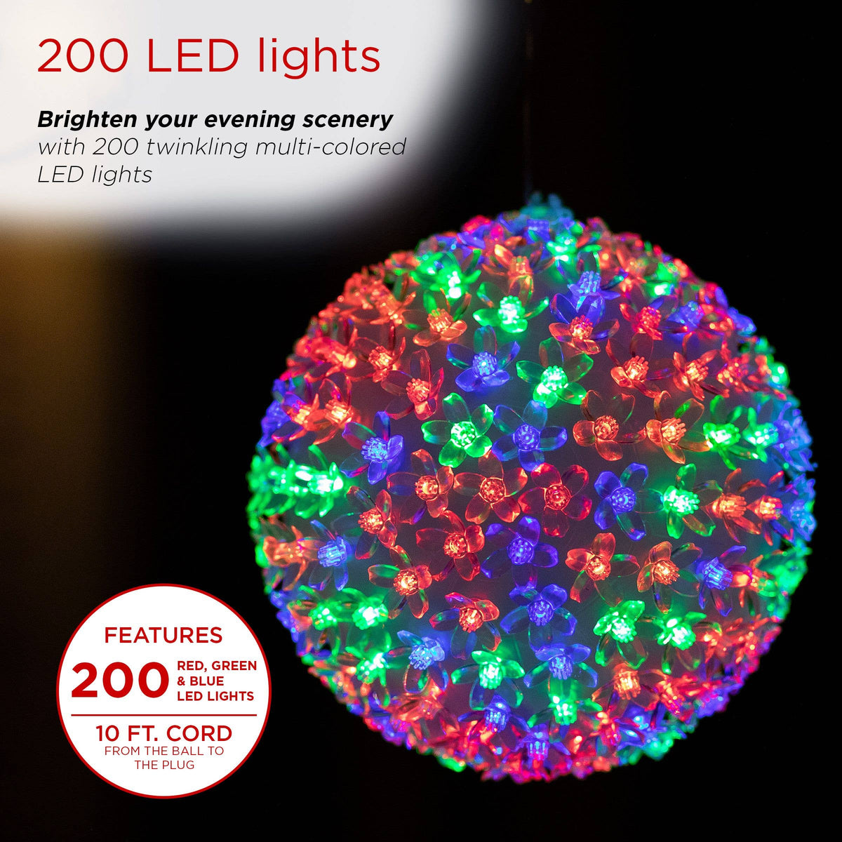 Alpine Corporation Twinkling Sphere with Red, Green and Blue