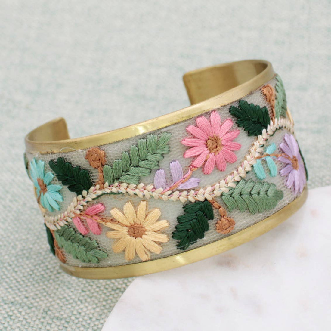 Floral Embroidered Cuff Bracelet