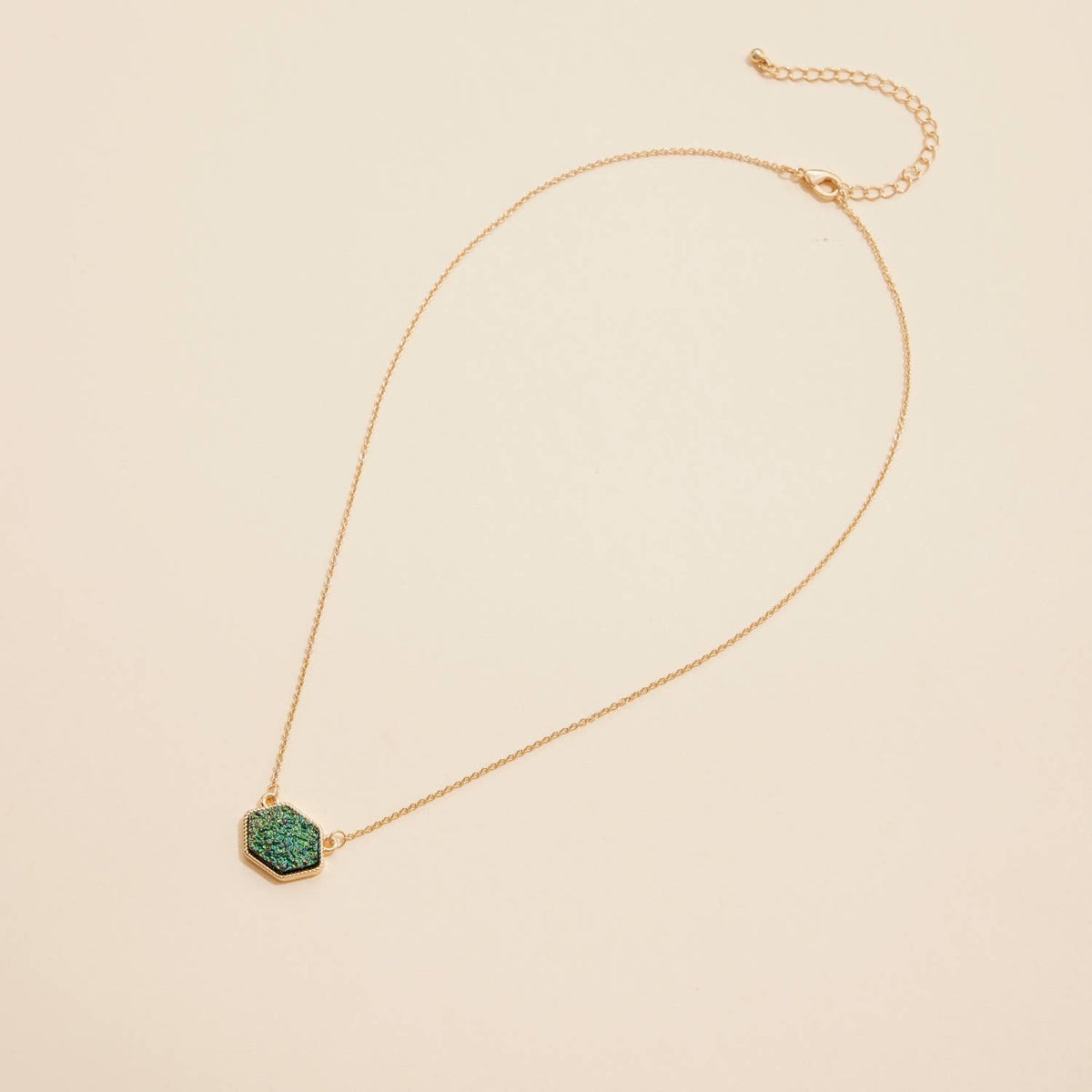 Druzy Hexagon Pendant Necklace