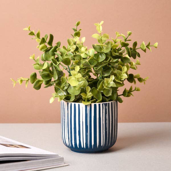 Blue Stripe Ceramic Pot