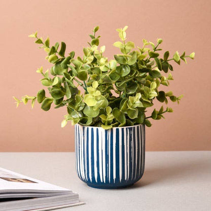 Blue Stripe Ceramic Pot