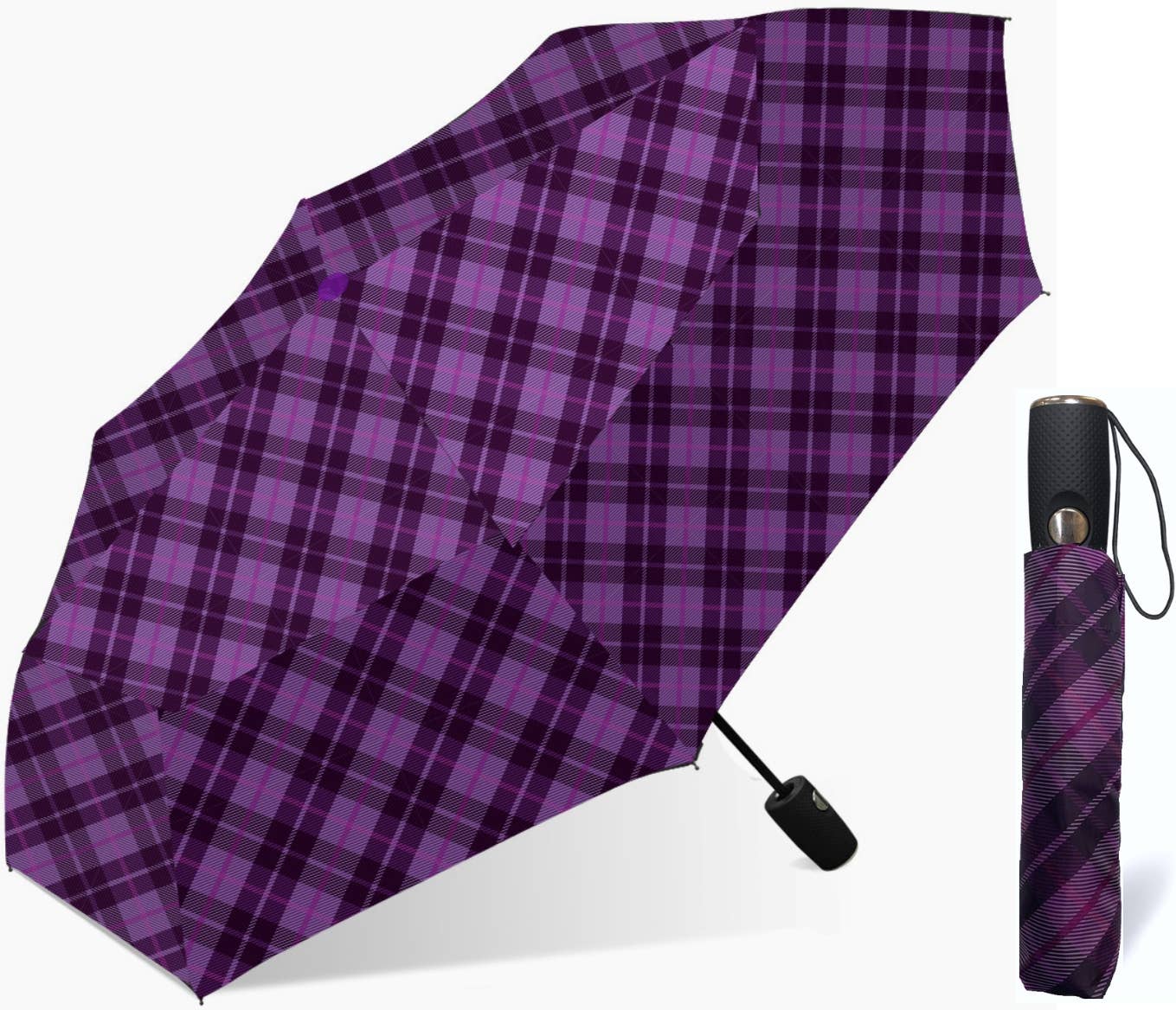 Purple Tartan Automatic Super Mini Umbrella