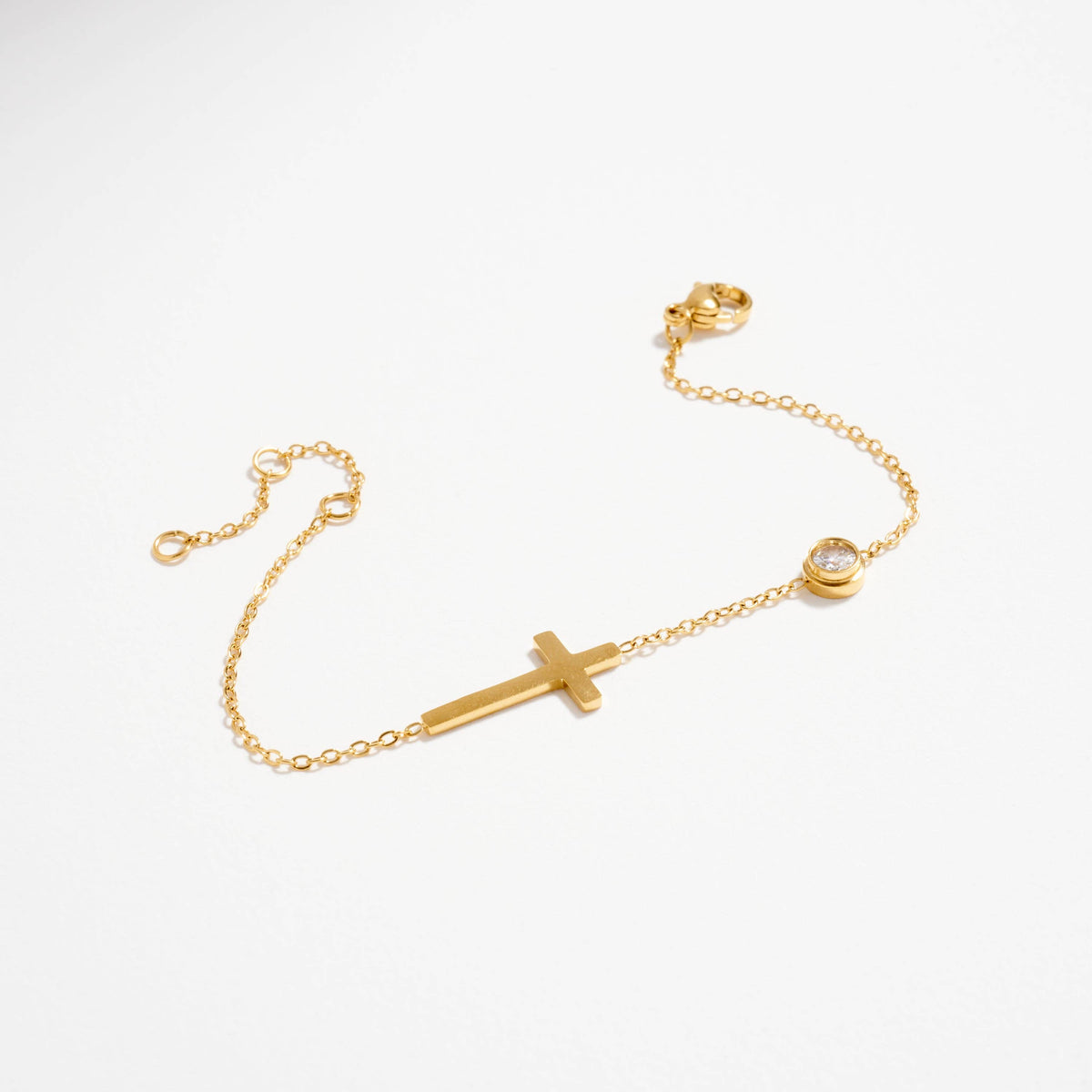 Gold-Tone Cross Bracelet with CZ Accent | Dainty Adjustable Faith Bracelet
