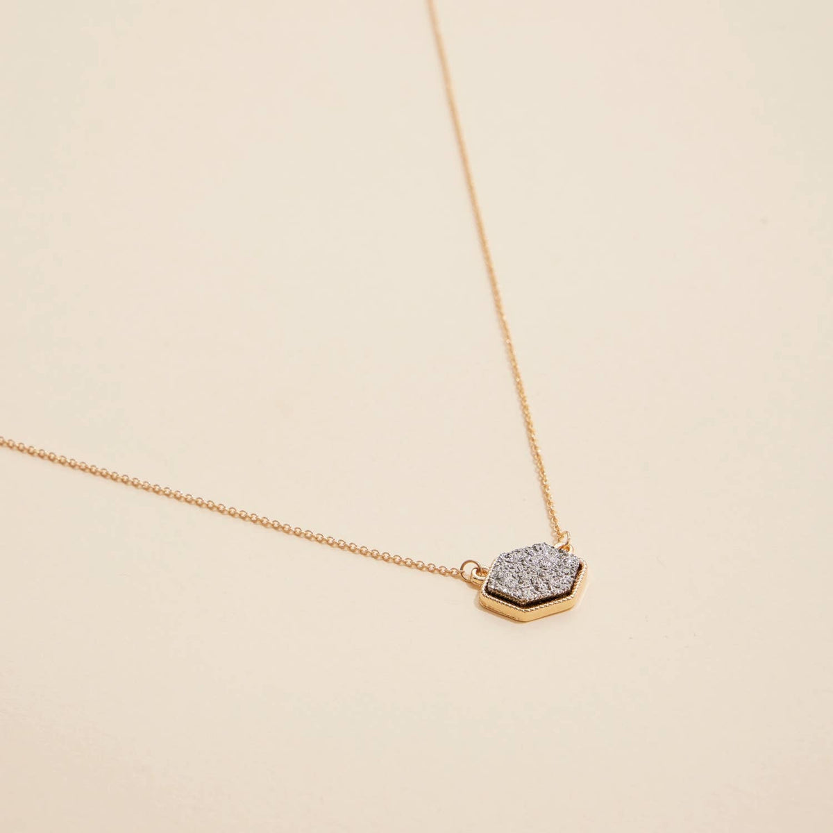 Druzy Hexagon Pendant Necklace