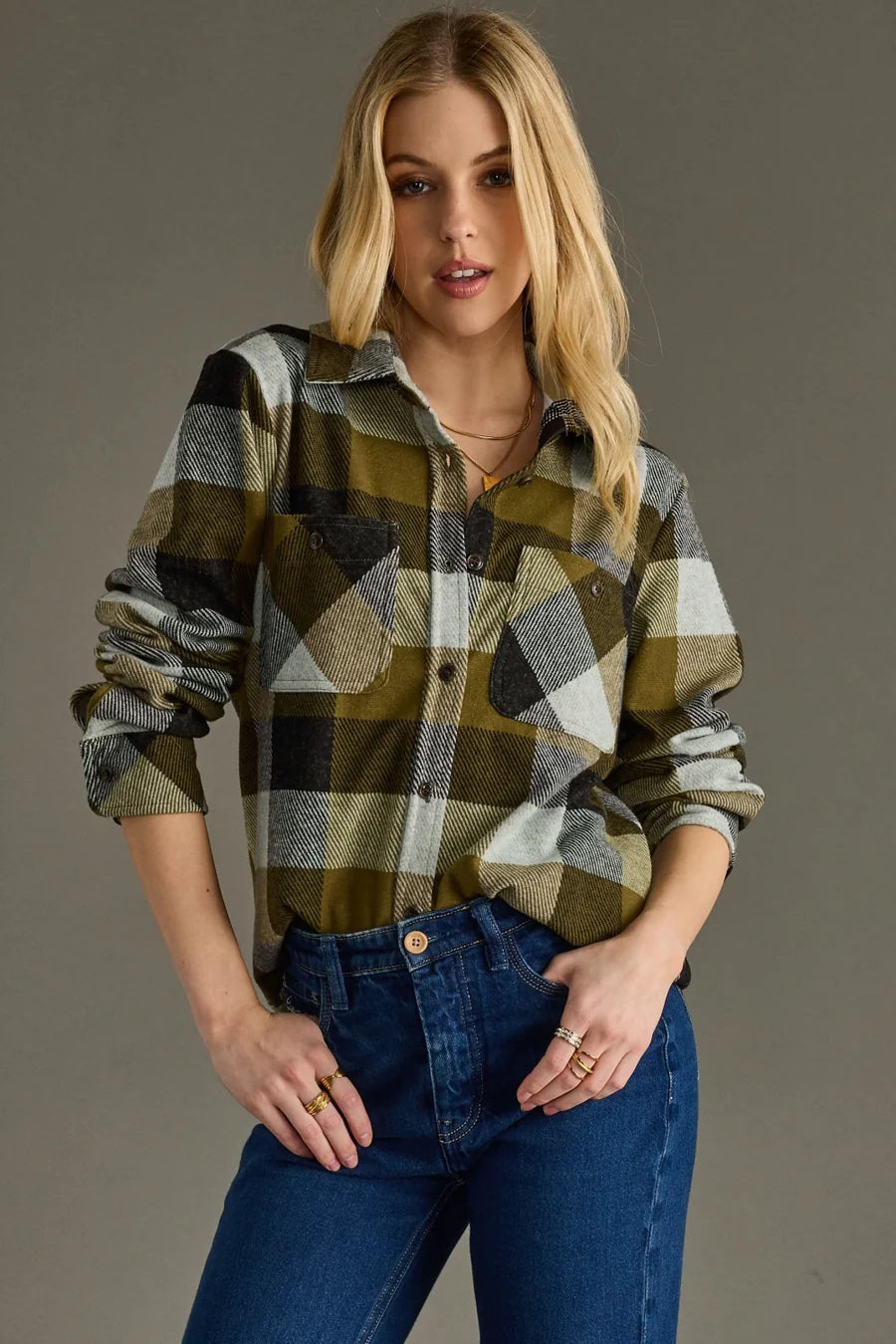 Olive Plaid Button Up