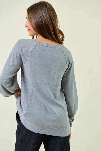 PLEAT SLEEVE STRIPE MIX TOP - 45139T