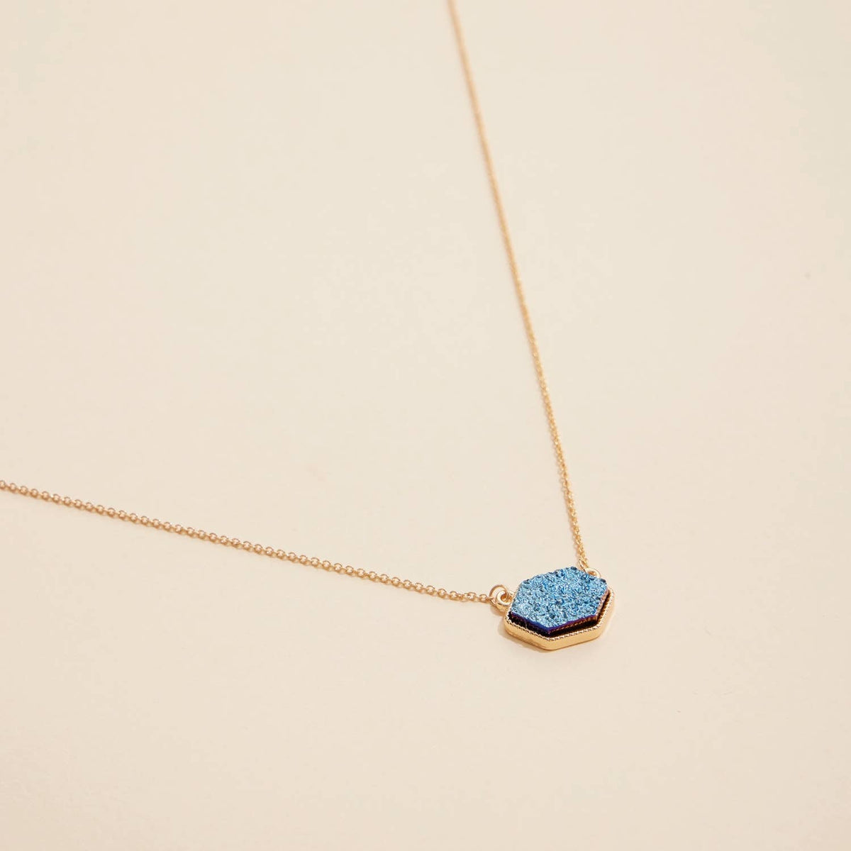 Druzy Hexagon Pendant Necklace