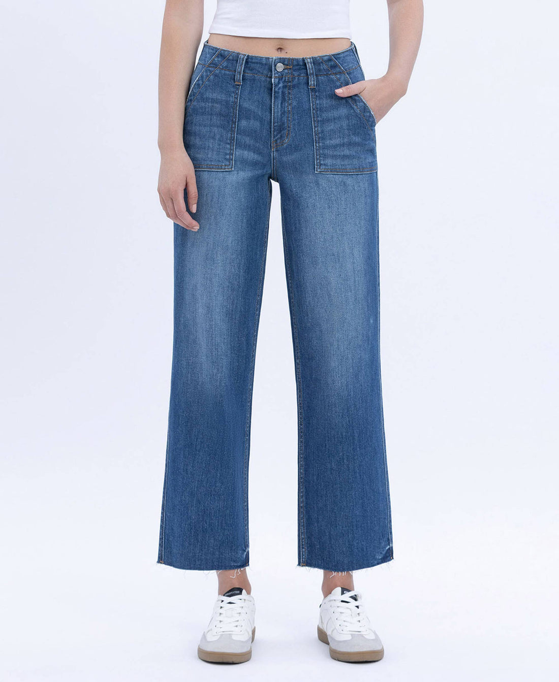 HIGH RISE CROP UTILITY POCKET STRAIGHT JEANS