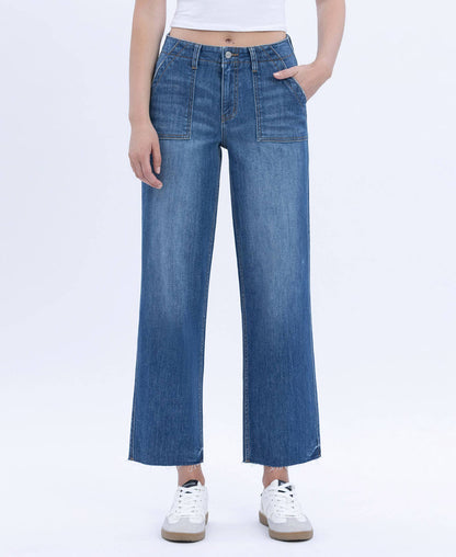 HIGH RISE CROP UTILITY POCKET STRAIGHT JEANS