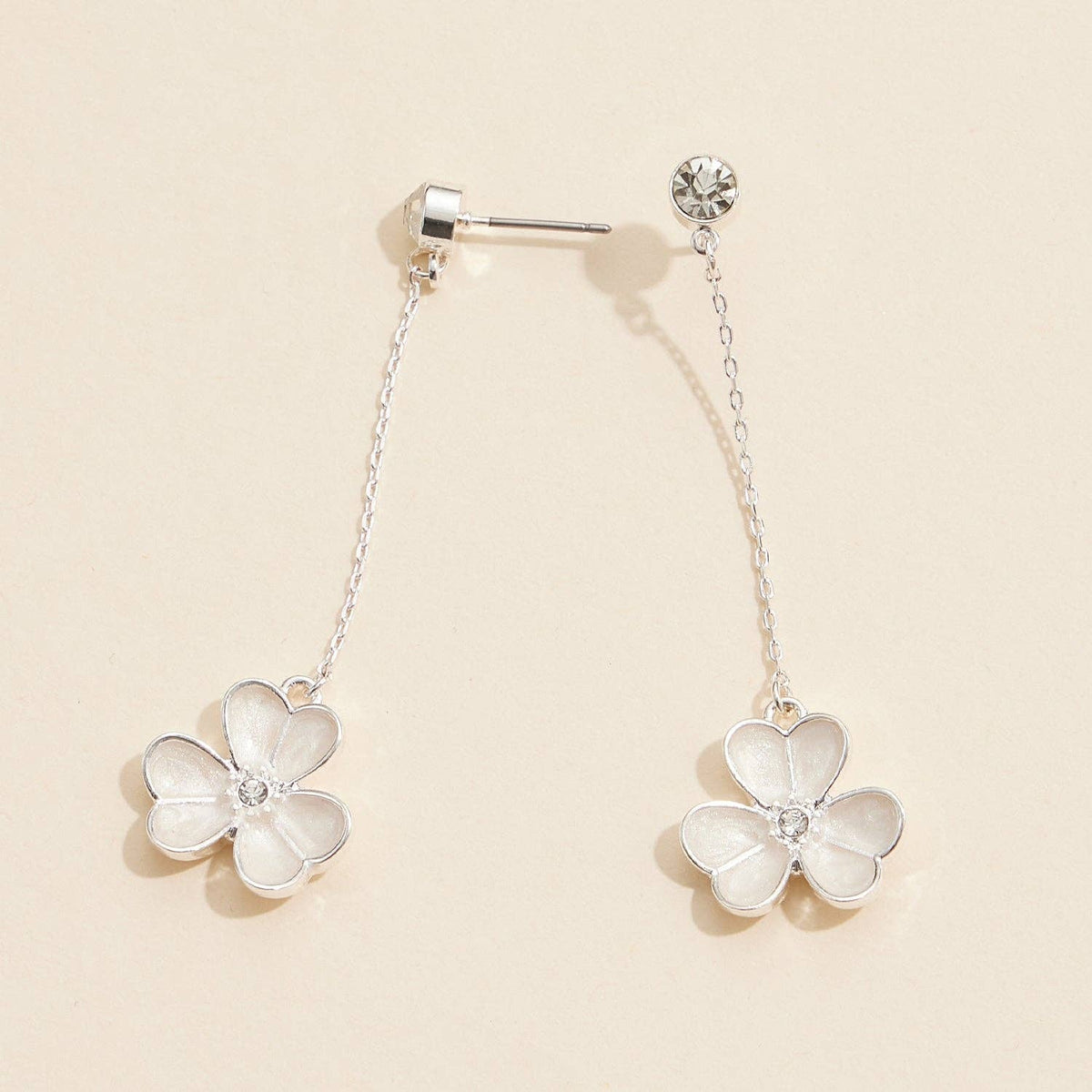 Pearl Petal Flower Dangle | Earrings with Rhinestones