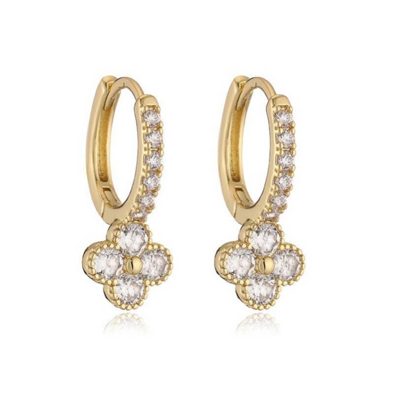 Dainty Clover Crystal Huggie Hoop Earring