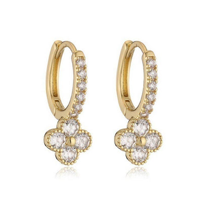 Dainty Clover Crystal Huggie Hoop Earring