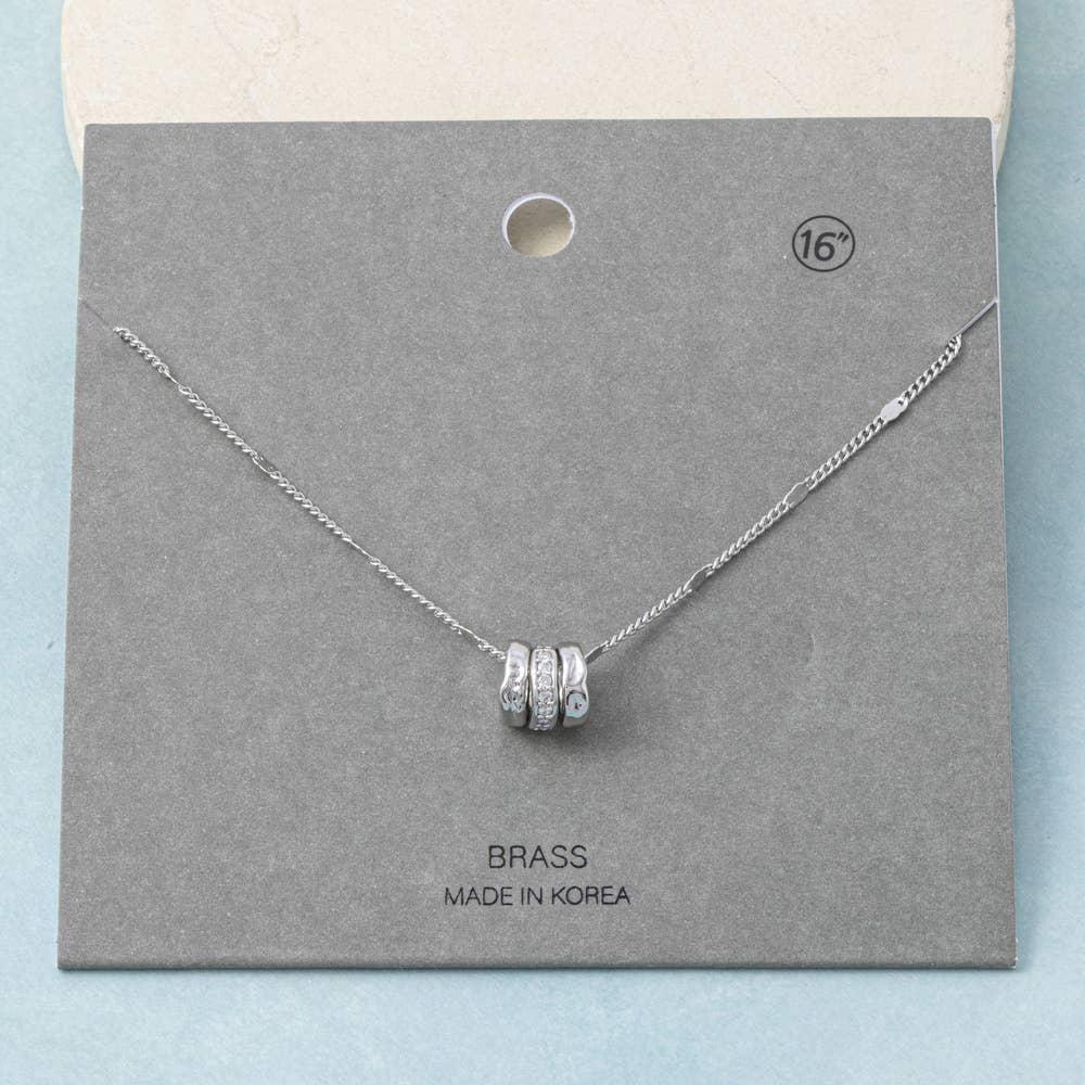 Triple Ring Charm Station Chain Necklace