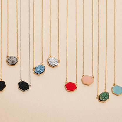 Druzy Hexagon Pendant Necklace