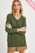 PLUS SIZE  V-NECK COZY KNIT SWEATER TOP