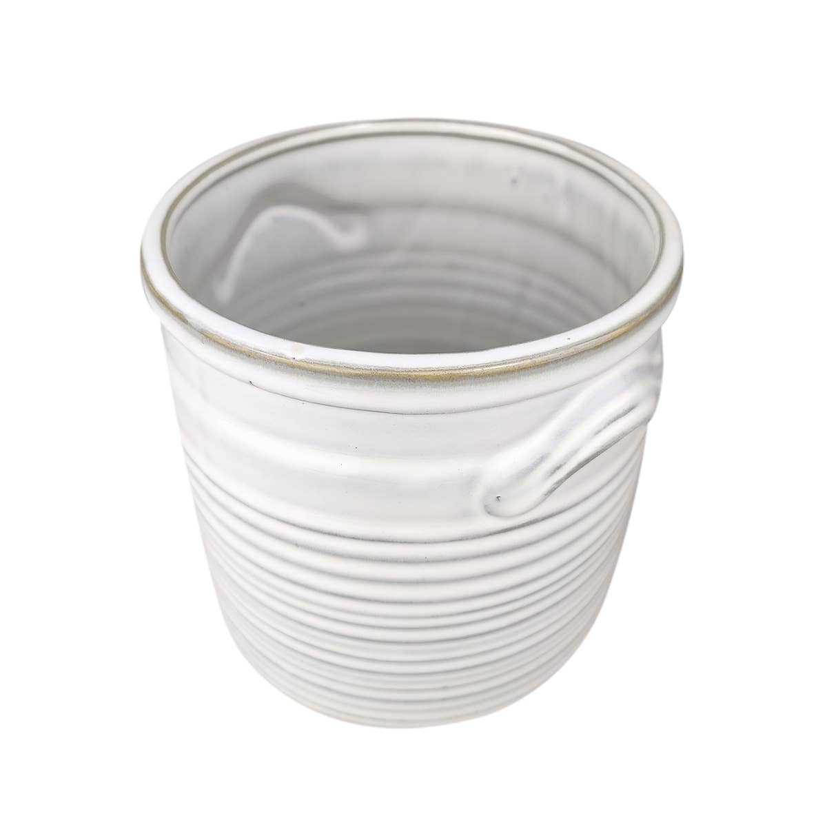 White Ribbed Ceramic Pot