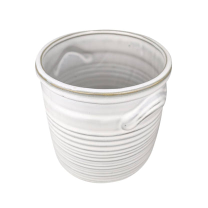 White Ribbed Ceramic Pot