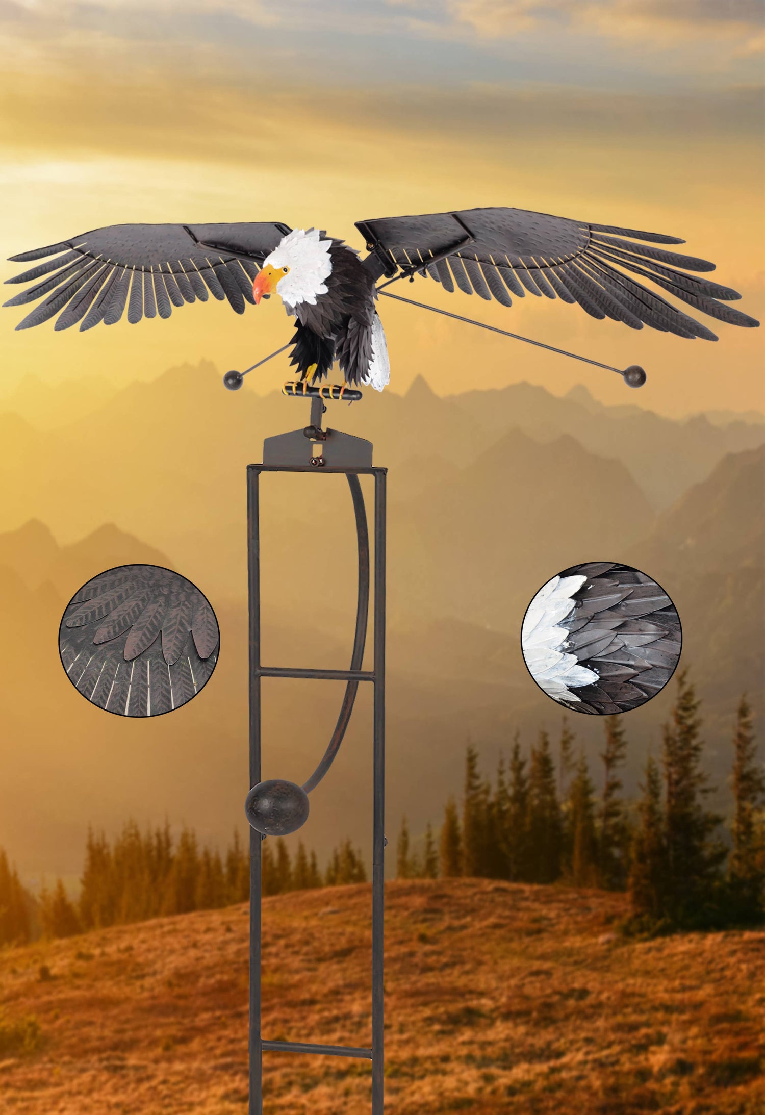 Big Rustic Metal Flying Eagle Balancing Garden Stake