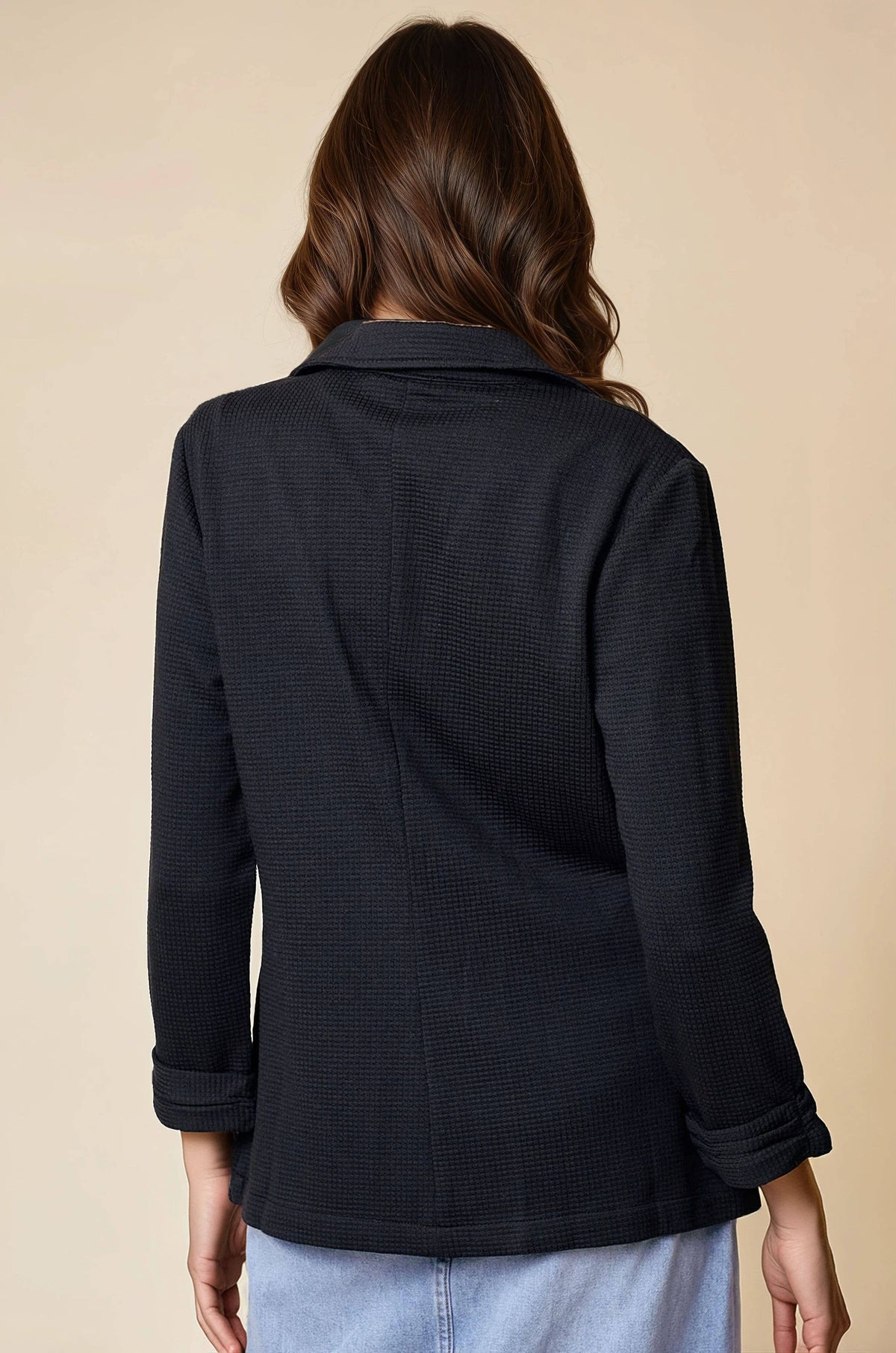 Shirred Sleeve Textured Blazer