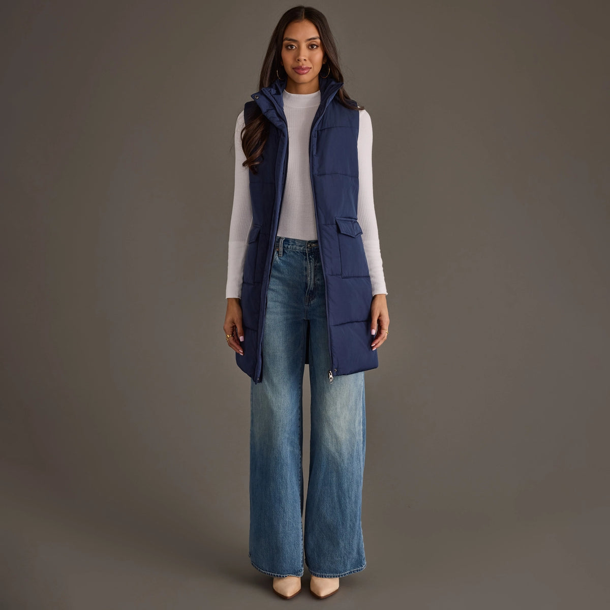 Navy Long Vest